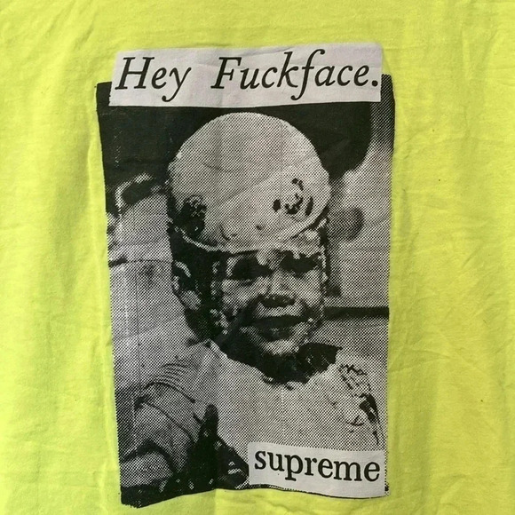 Supreme  neon yellow hey fuckface tee - Picture 2 of 4